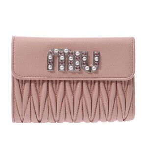 Miu Miu Matelasse Compact Wallet Pink Nappa Leather Tri fold